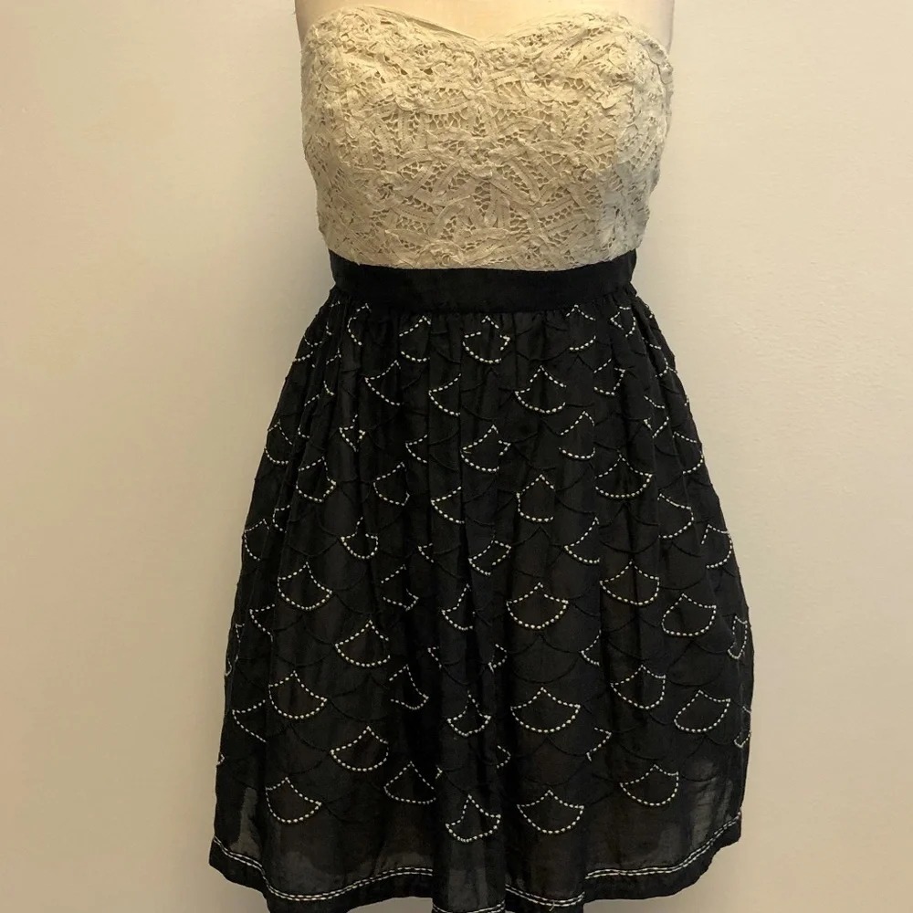 Meadow Rue Lace Bodice Black Embroidered Strapless Dress Size 6